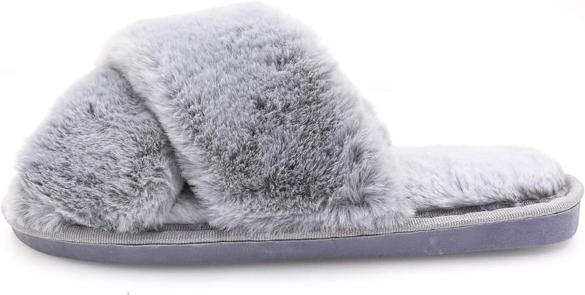 Women's Fuzzy Slippers Cross-Band Memory Foam House Slippers Open Toe