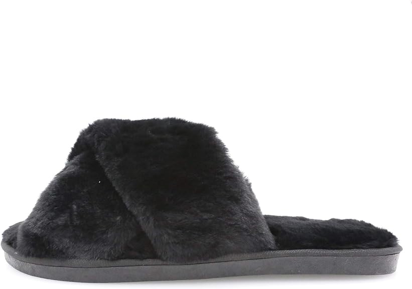Women's Fuzzy Slippers Cross-Band Memory Foam House Slippers Open Toe