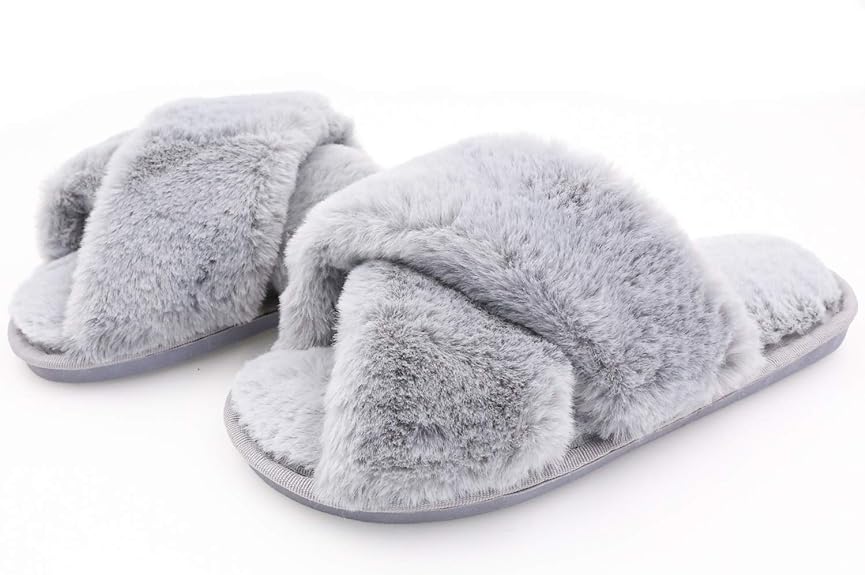 Women's Fuzzy Slippers Cross-Band Memory Foam House Slippers Open Toe