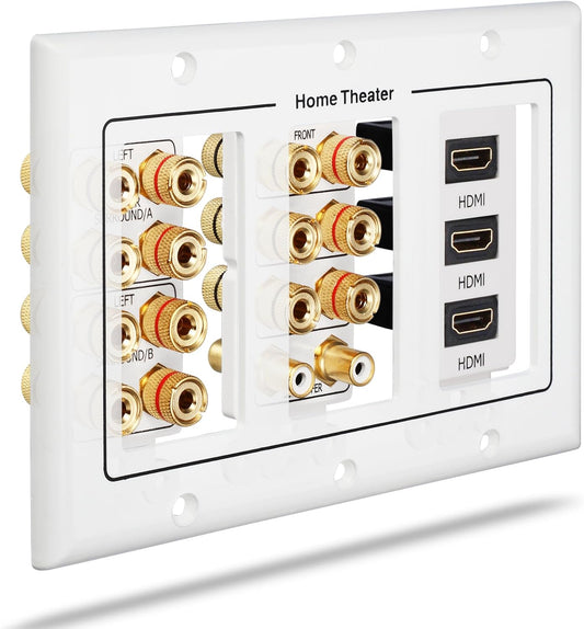 FOSMON Home Theater 3 Gang Wall Plate, 7.2 Surround Sound Distribution, 2 RCA, and 3 HDMI Ports