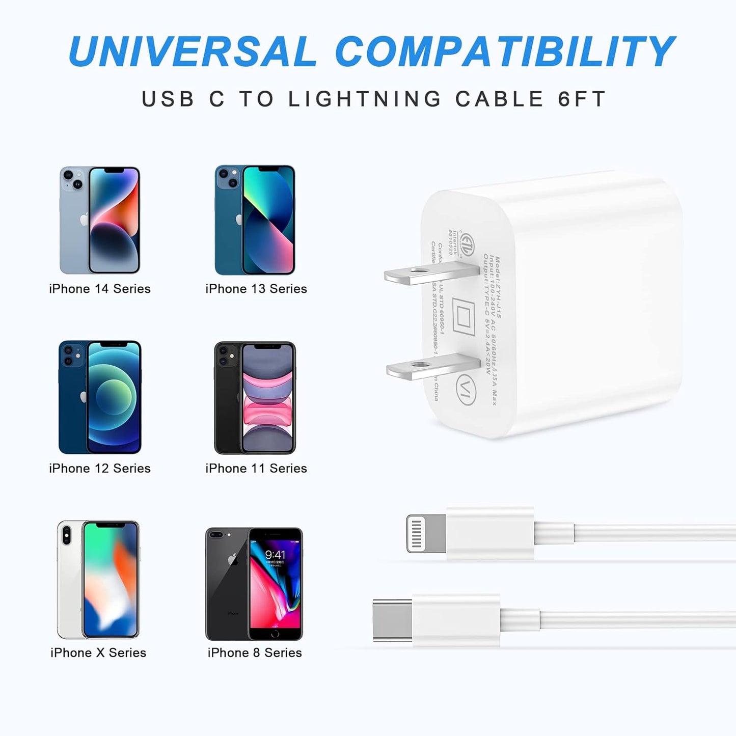 iPhone Charger Fast Charging 3-Pack USB-C Wall Charger Block with 6FT USB-C to Lightning Cables