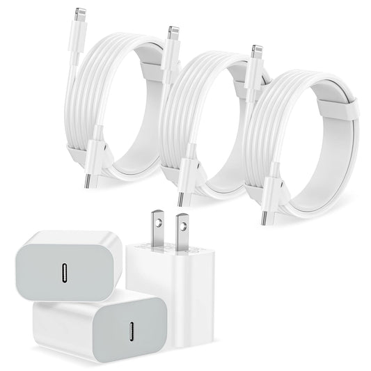 iPhone Charger Fast Charging 3-Pack USB-C Wall Charger Block with 6FT USB-C to Lightning Cables