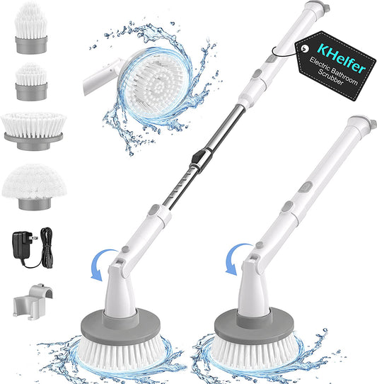 kHelfer Electric Spin Scrubber KH8W 2023,  Cordless Shower Scrubber with 4 Replacement Head and Extension Arm