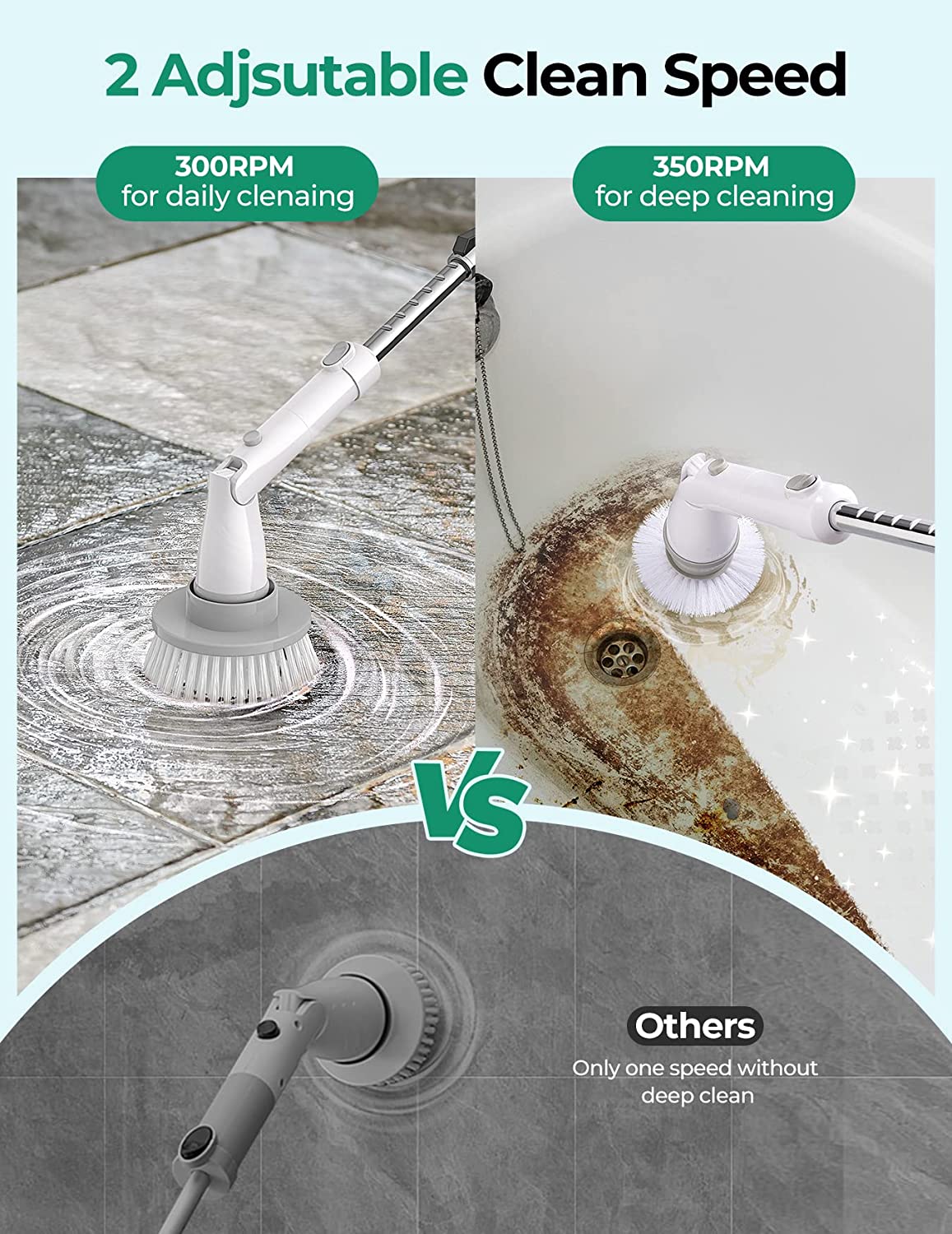 kHelfer Electric Spin Scrubber KH8W 2023,  Cordless Shower Scrubber with 4 Replacement Head and Extension Arm