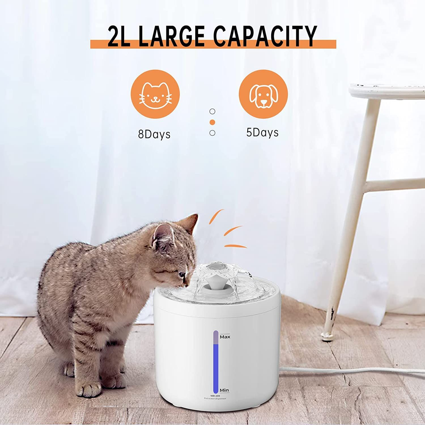 ifurffy Cat Water Fountain Dispenser, 2L, Ultra white