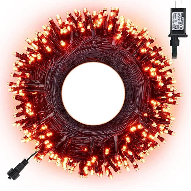 String Lights, 131ft 350 LED Decorative Lights, Connectable, 8 Modes Plug in Orange Lights for Party Decorations