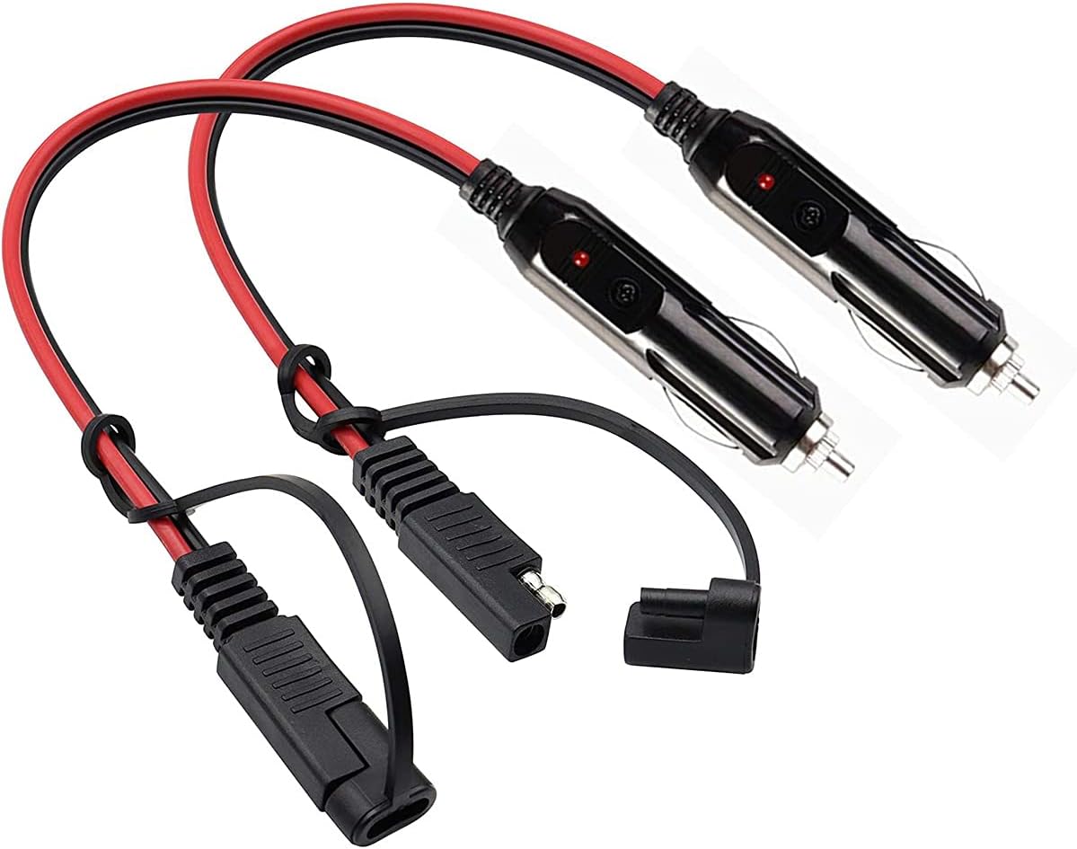 1FT SAE Cigarette Lighter Charger Cable, 15A 12V, 2-pack