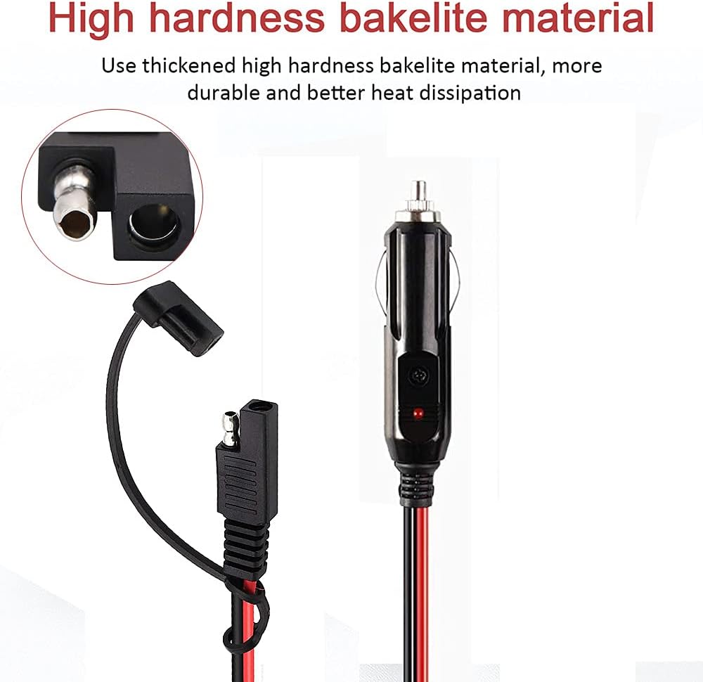 1FT SAE Cigarette Lighter Charger Cable, 15A 12V, 2-pack