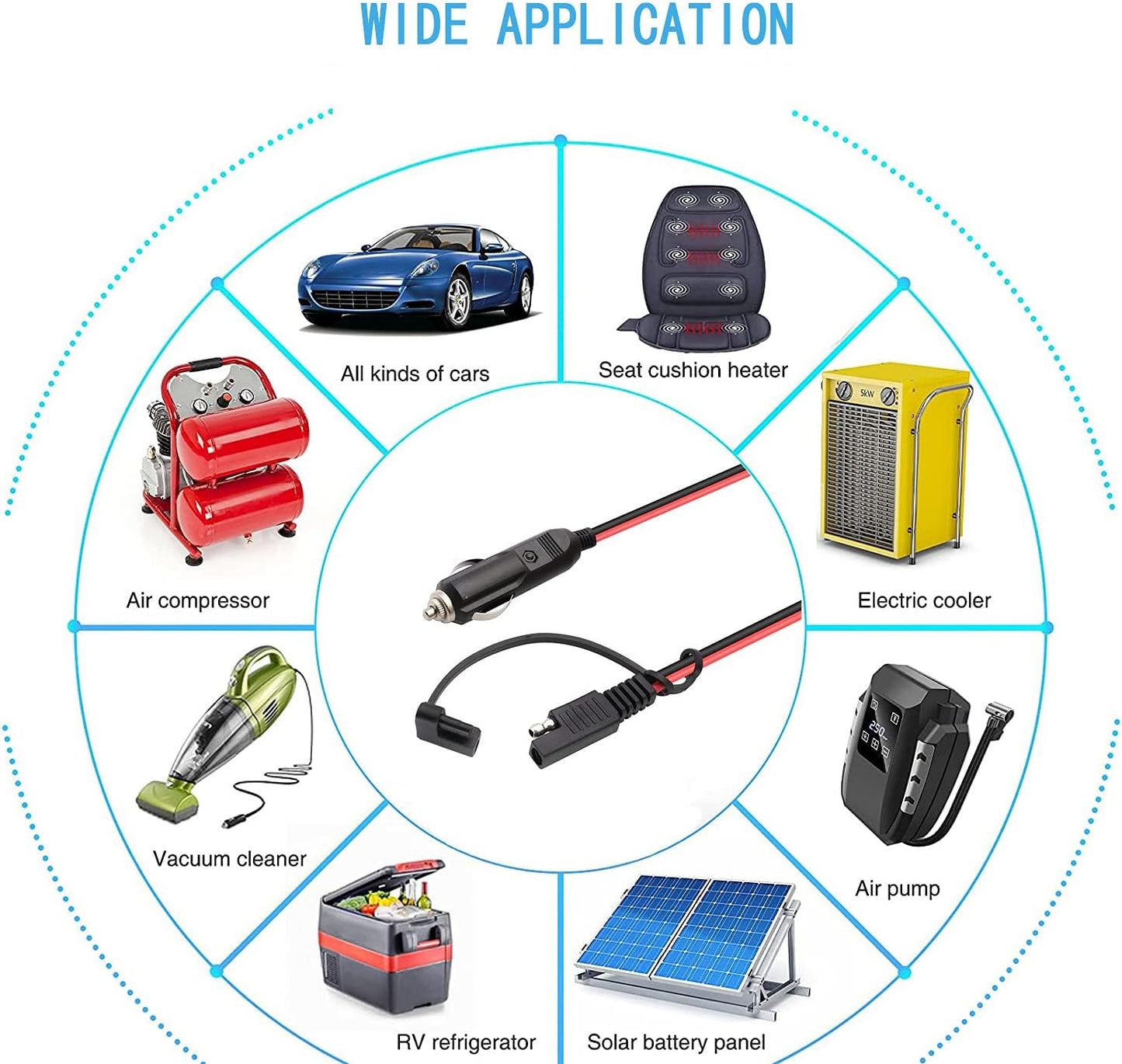 1FT SAE Cigarette Lighter Charger Cable, 15A 12V, 2-pack