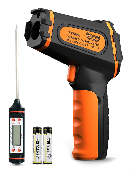 Mecurate Digital Infrared Thermometer, Non-Contact Laser, Adjustable Emissivity, & Max Measure