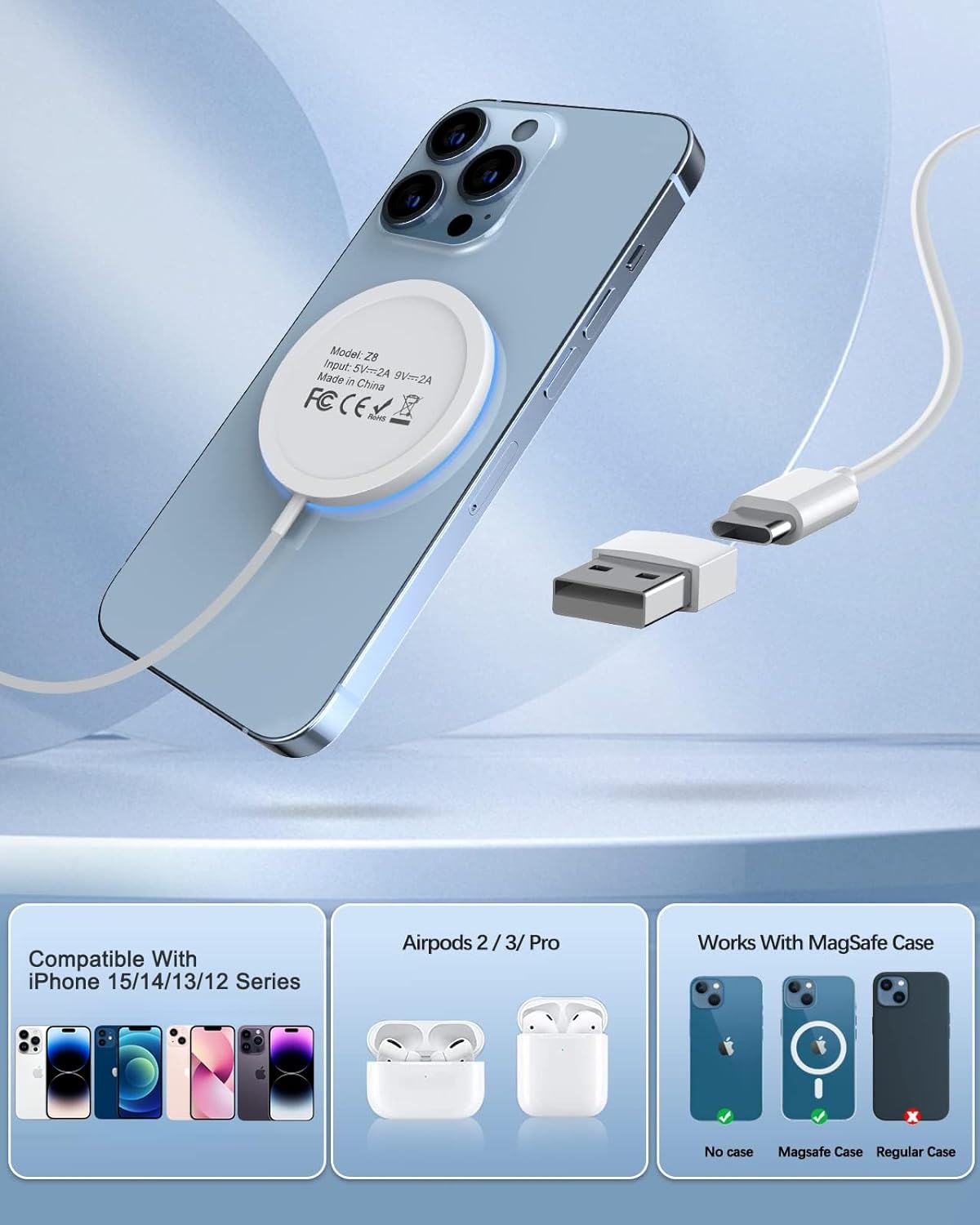 Magnetic Wireless Charger with Dual Charging Ports