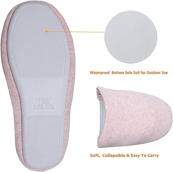OFOOT Women's House Washable Cotton Memory Foam Slippers, Size 5-6