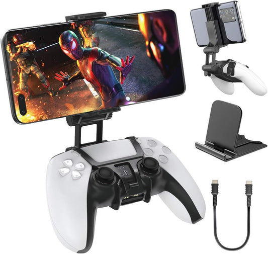 OIVO PS5 Controller Phone Clip Mount for PlayStation 5 Controller, Dual Adjustable Clip Mount with Phone Stand and USB-C OTG Cable