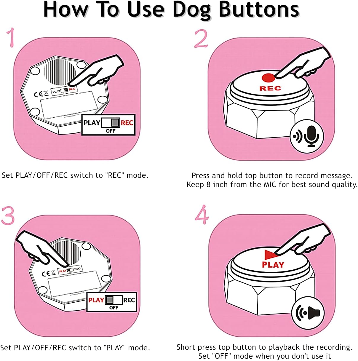 RIBOSY Dog Buttons for Communication, 6 Pcs Dog Speech Training Buzzers, Recordable Buttons with 50 Training Stickers