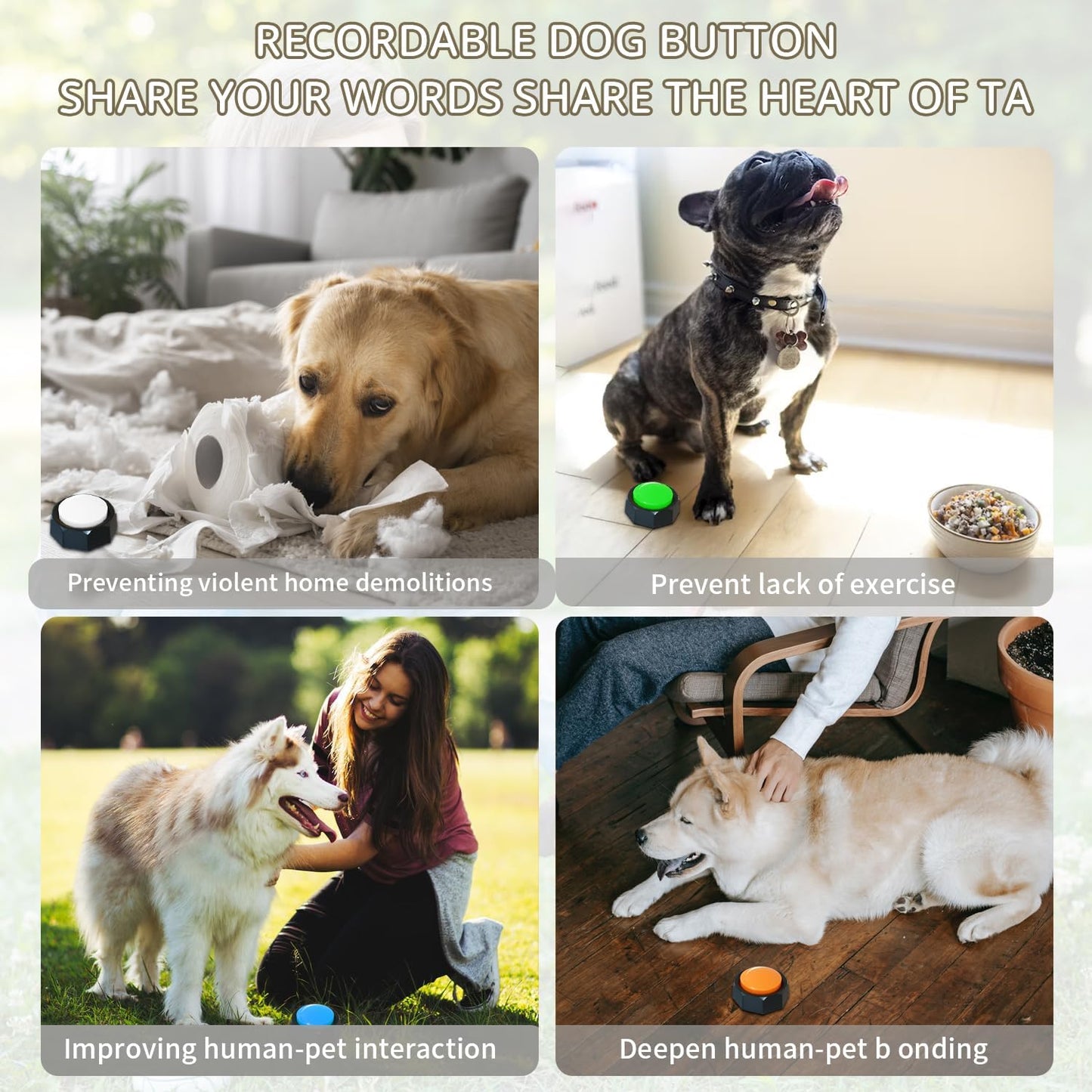 RIBOSY Dog Buttons for Communication, 6 Pcs Dog Speech Training Buzzers, Recordable Buttons with 50 Training Stickers