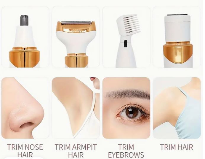 Professional Lady Shaver 4-In-1 Grooming Kit, Nose Trimmer, Body Shaver, USB Charge, Bikini Shaving System, Eyebrow Trimmer