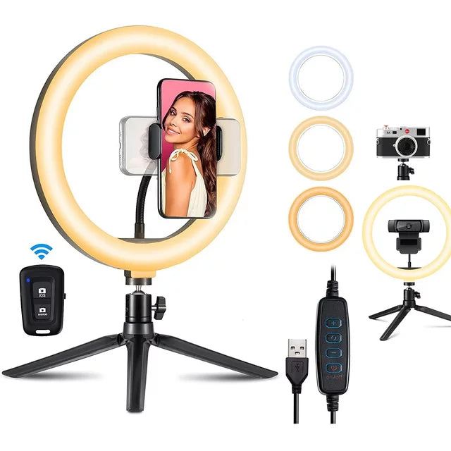 Victsing 10" LED Ring Light, Adjustable Tripod, Remote Control, and Selfie Stick