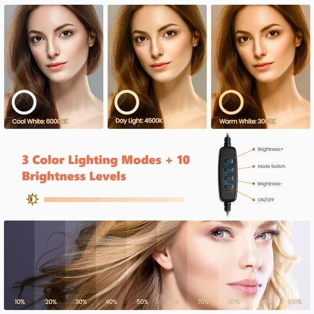Victsing 10" LED Ring Light, Adjustable Tripod, Remote Control, and Selfie Stick