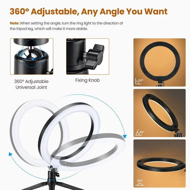 Victsing 10" LED Ring Light, Adjustable Tripod, Remote Control, and Selfie Stick