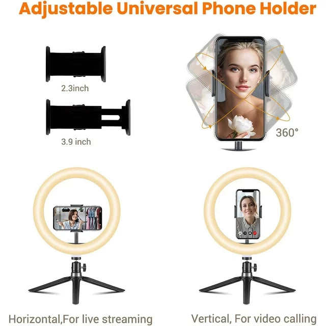 Victsing 10" LED Ring Light, Adjustable Tripod, Remote Control, and Selfie Stick