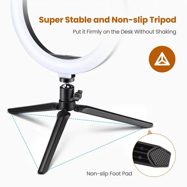 Victsing 10" LED Ring Light, Adjustable Tripod, Remote Control, and Selfie Stick