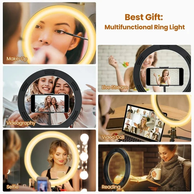 Victsing 10" LED Ring Light, Adjustable Tripod, Remote Control, and Selfie Stick