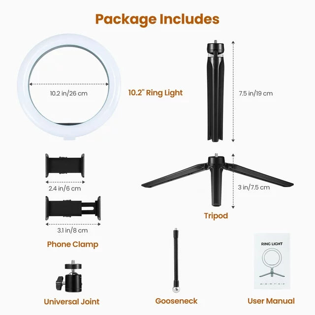 Victsing 10" LED Ring Light, Adjustable Tripod, Remote Control, and Selfie Stick