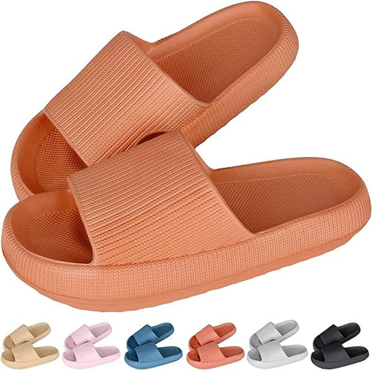 Women's Cloud Slippers, Non-Slip Quick Drying Shower Slides Bathroom Sandals, Pillow Slippers Extremely Comfy with Thick Sole, Size 7