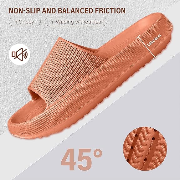 Women's Cloud Slippers, Non-Slip Quick Drying Shower Slides Bathroom Sandals, Pillow Slippers Extremely Comfy with Thick Sole, Size 7