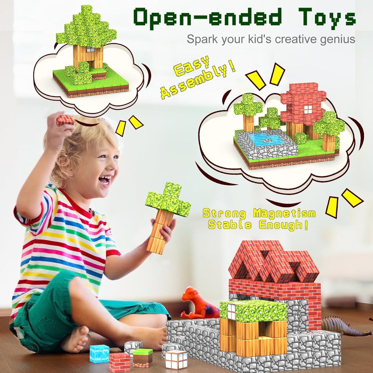 Magnetic Blocks, 100PCS Magnetic Building Blocks for Kids, Build Mine Magnet World Set STEM