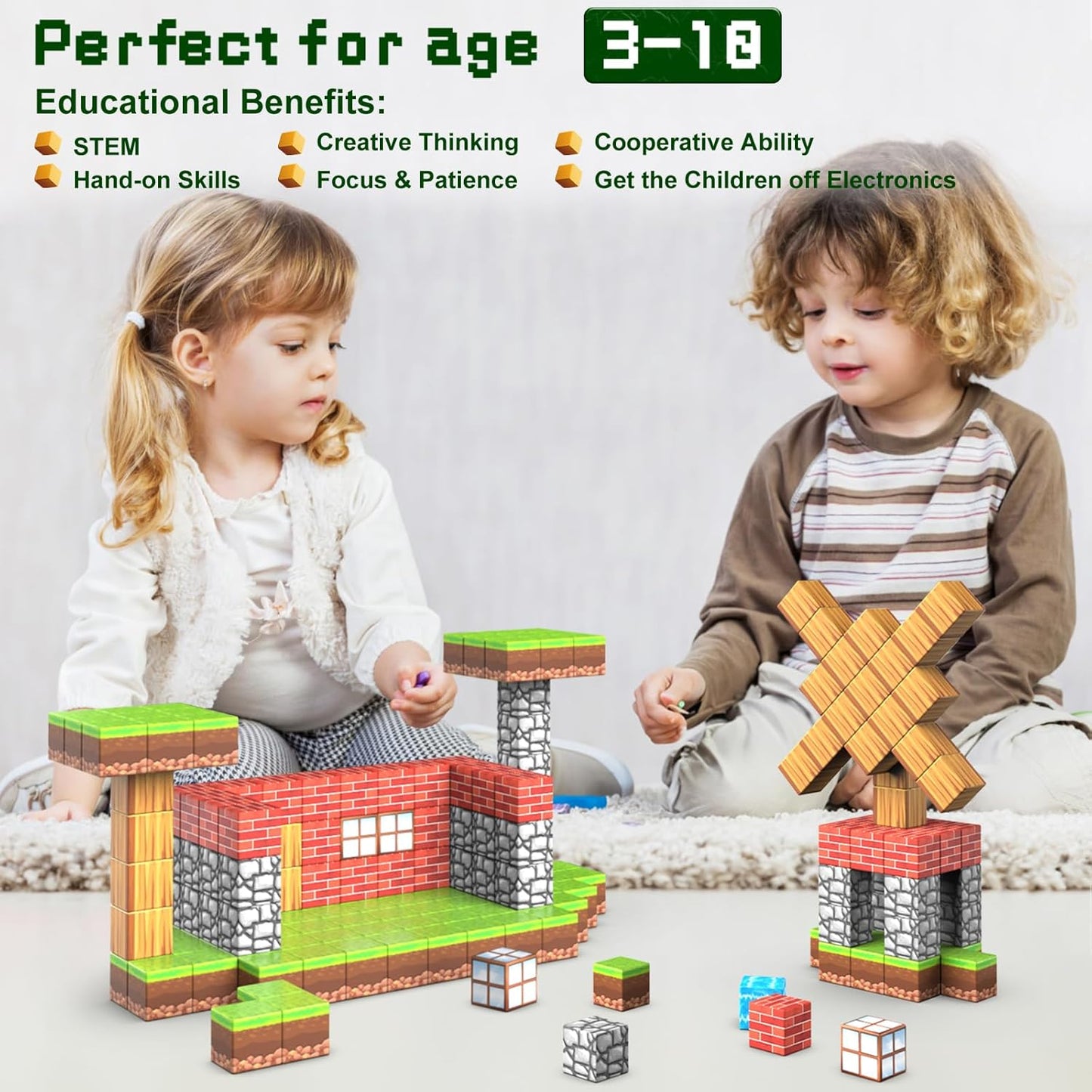 Magnetic Blocks, 100PCS Magnetic Building Blocks for Kids, Build Mine Magnet World Set STEM