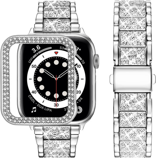 Wutwuk 40mm Watch Band with Case, Strap Bracelet for Series 6 SE2/SE 5 4, Silver